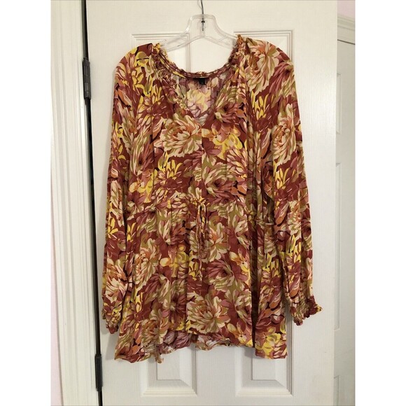 Torrid Rust Floral Gauze Peasant Long Sleeve Blouse Plus Size 2X 18 20 Boho - Picture 4 of 8
